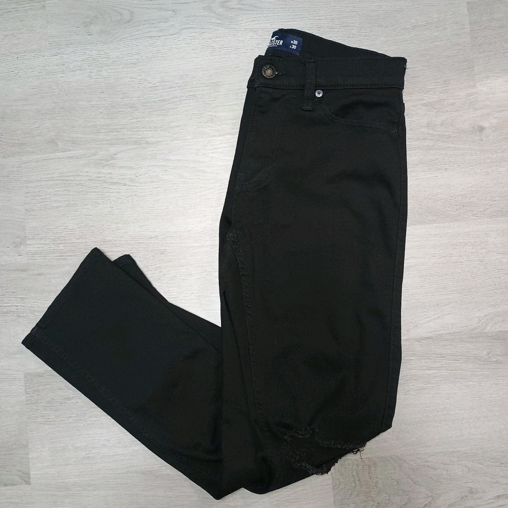 Men's Hollister Black Skinny Fit Advanced Stretch Leg Distressed Jeans 30 X 29